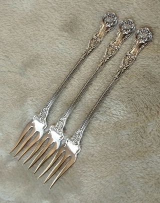 Queens By Gorham 5 3/4 " Sterling Cocktail Forks M Mono Set Of Six