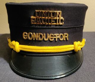Union Pacific Rr Conductor Railroad Cap Hat With Badges