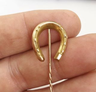 Antique Victorian - 9ct Gold Lucky Horse Shoe / Stick Tie Brooch Pin Equestrian 2
