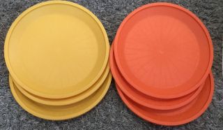 Mcm Burnt Orange And Yellow Plastic Paper Plate Holders Set 6 Vtg