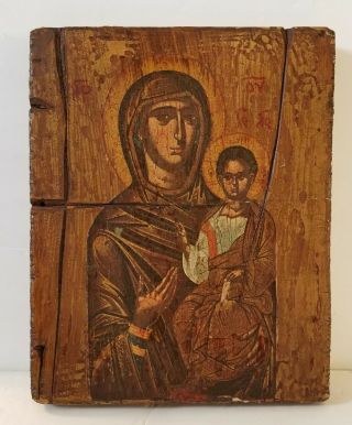 Antique Madonna And Child Xix Century 1880s Orthodox Russia Icon 9x7 Inches