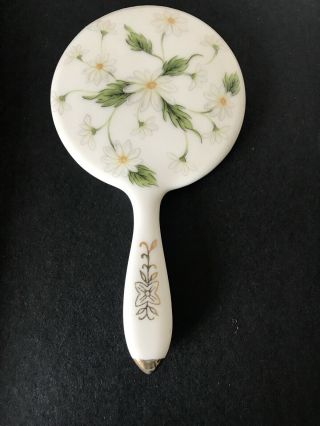 Vintage Lefton China Porcelain Hand Painted Daisy Small Hand Mirror Gold Trim
