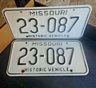 Pair Vintage Historic Vehicle License Plates Missouri Mo 23 - 087
