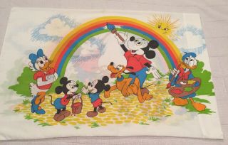 Vtg Walt Disney Mickey Mouse Painting Rainbow Pillowcase Donald Daisy Goofy