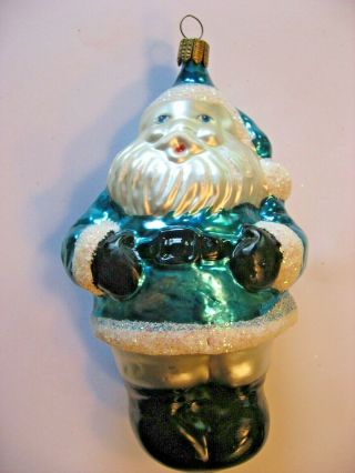 Vintage Santa Claus With Blue Robe And Hat Glass Christmas Ornament Germany