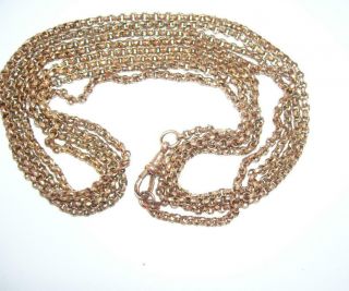 Stunning Antique Victorian 68.  5 " Long Gold Muff Guard Watch Chain Necklace 40g
