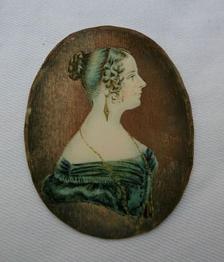 Antique Miniature Family Portrait Picture Elegant Lady