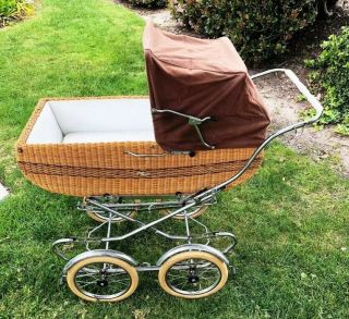 Vintage Wicker Peg Perego Pram Baby Stroller / Bassinet (made In Italy)