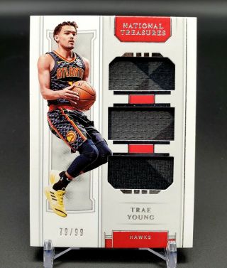 Trae Young Rookie Jersey 2018 - 19 Panini National Treasures Numbered 79/99 - Hawks