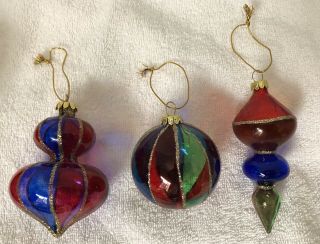 Euc Nib Vintage Avon Set Of 3 Jewel Tones Glass 2 - 4 " Glass Christmas Ornaments