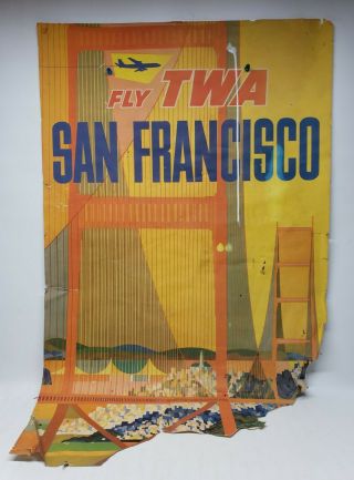 Vintage Poster Fly Twa San Francisco With Stylized Plane David Klein