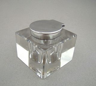 Silver Mounted Glass Inkwell By John Grinsell & Sons,  Birmingham 1912