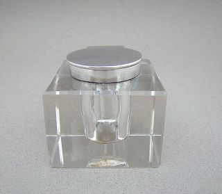SILVER MOUNTED GLASS INKWELL BY JOHN GRINSELL & SONS,  BIRMINGHAM 1912 2