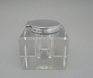 SILVER MOUNTED GLASS INKWELL BY JOHN GRINSELL & SONS,  BIRMINGHAM 1912 3