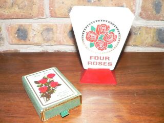 Vintage Four Roses Whiskey Advertising Straw/stirrer Holder & Playing Cards Deck