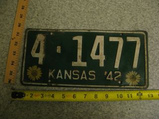 1942 42 Kansas Ks License Plate Tag Sunflower Graphic 4 - 1477 Crawfor County