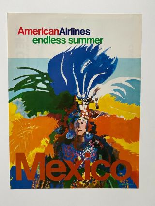Vintage 1970s Mexico American Airlines Travel Poster