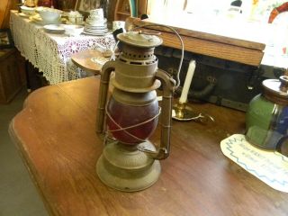 Antique Lantern Dietz Little Wizard Red Globe Kerosene Lamp