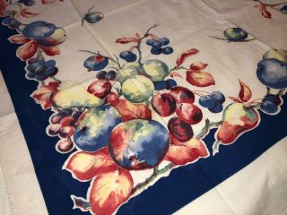 Vtg Tablecloth Cotton Print Cherries Blueberries Apple Pear Fruit 44 X 46 Inches