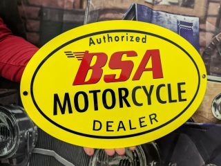 Old Vintage Oval Bsa Motorcycles Porcelain Dealer Advertising Gas & Oil Sign