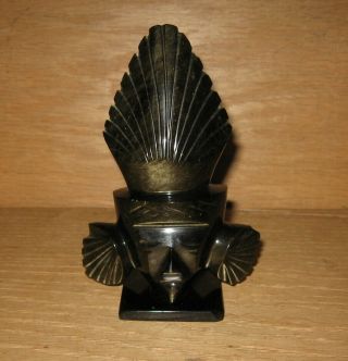 Vintage Carved Obsidian Stone Black Gold Sheen Aztec Warrior Statue