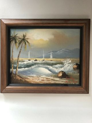 Vintage Maui Oil Painting Signed By Lee Wang 1984 Scenes Of Hawaii Beach
