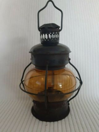 Vintage Railroad/nautical? Lantern Bell Bottom Yellow Amber Globe Unmarked