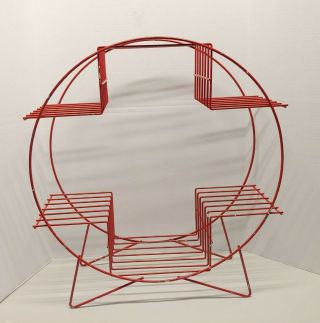 Vintage Mid Century Modern Red Wire Metal Round Atomic Plant Stand 26 1/2 " Tall