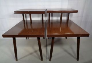 2 Matching Vintage Mid Century Modern 2 Tier End Side Tables Retro 1960 