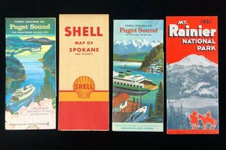 Four (4) Vintage Pnw Tourist Travel Brochures Rainier National Park Puget Sound