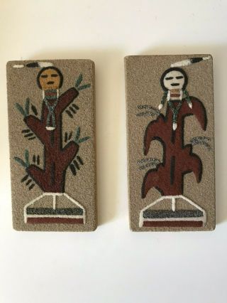 Set Of Two Vintage Navajo Sand Paintings Signed By R.  Castello With Notes