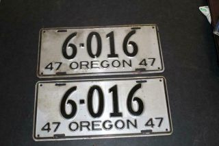 Oregon 1947 License Plate Pair,  Low Number 6 - 016,  - No Rsrv
