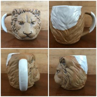Small Vintage Lion Uctci Coffee Mug - Made In Japan - Brown White Cream Tan Cup