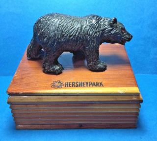 Vintage Wooden Box With Bear On Top From Hershey Park