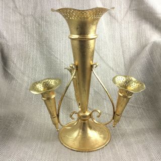 Antique Epergne Vase Table Centerpiece Trumpet Horn Flower Holder Gold