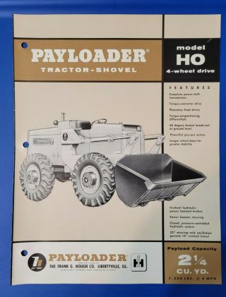 Model Ho International Harvester Hough Payloader Tractor Shovel Vintage Brochure