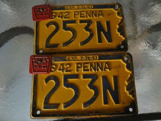Vintage 1942 Pennsylvania Auto License Plates W/1943 Pa.  Tag (set Of 2)