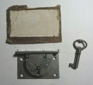 Vintage Corbin No.  34 Chest Lock W/key,  Steel,  2 " To Key Pin.  - Old - Stock.  10