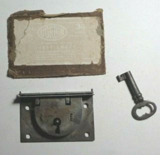 Vintage Corbin No.  34 Chest Lock W/key,  Steel,  2 " To Key Pin.  - Old - Stock.  5
