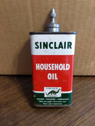 Vintage Sinclair Household Oil Can.  Lead Top Full.  Green Dino Graphics.  4 Oz.