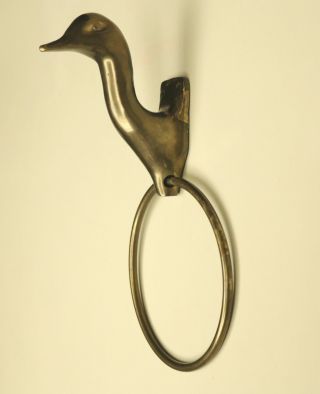 Vintage Brass Duck Head Hand Towel Holder With Loop Ring