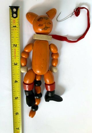 Old Vintage Wooden/wood&string Beaded Orange Cat - Halloween? - Crib Toy? Usa Made