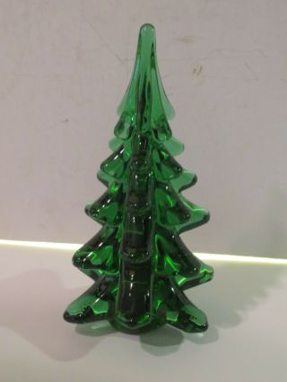 Vintage Enesco 6 5/8 " Art Glass Dark Green Christmas Tree Holiday Decor W Label