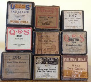 9 Vintage Player Piano Rolls In