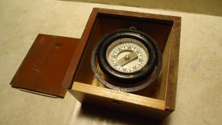 Vintage Wilcox Nautical Gimballed Compass Wood Box - Middletown Ct