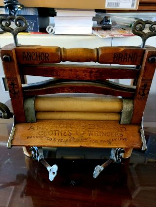 Vintage Anchor Brand Lovell Wood Clothes Wringer | Crank | Erie Pa | No 791