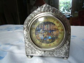 Arts&crafts Fine Liberty & Co?beaten Silver Metal Clock With Butterfly Wing Face