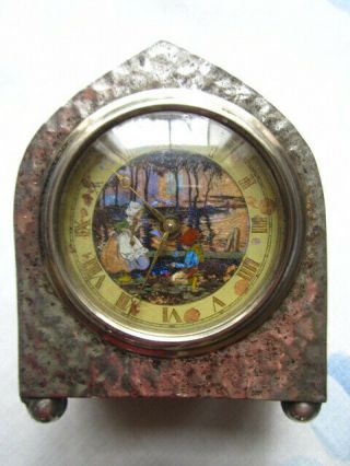 Arts&Crafts fine Liberty & Co?beaten Silver metal clock with butterfly wing face 3
