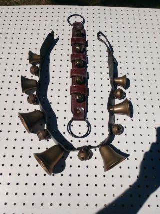 Set 13 Antique Heavy Brass / Bronze Sleigh Neck Bells Horse Equestrian