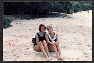 Vintage Photograph Two Sexy Women Sitting In Sand At The Beach